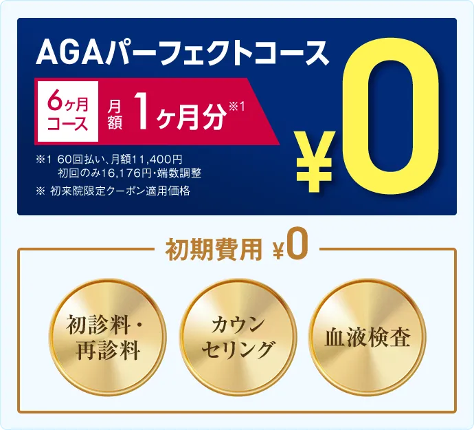 AGAパーフェクトコース 6ヶ月コース、月額1ヶ月分0円