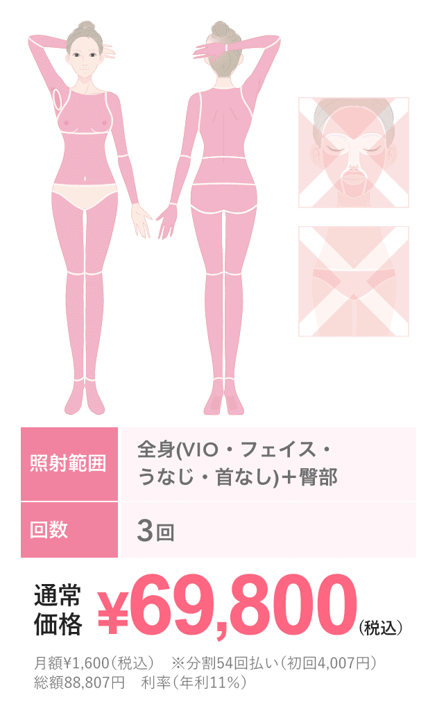 全身脱毛（クイック脱毛）3回総額69,800円(税込)