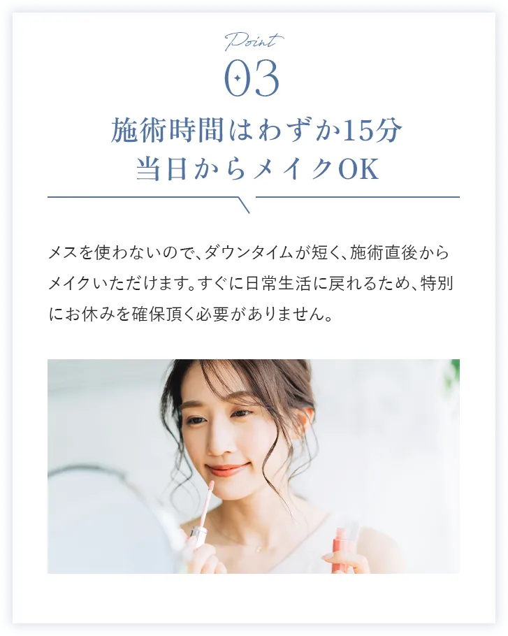 Point3 施術時間はわずか15分 当日からメイクOK