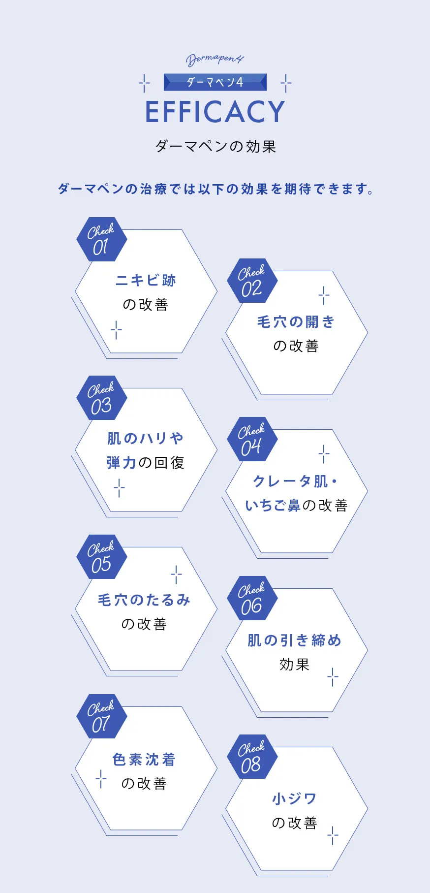 ダーマペンの効果にはニキビ跡の改善や毛穴の開きの改善や小ジワの改善などがあります。