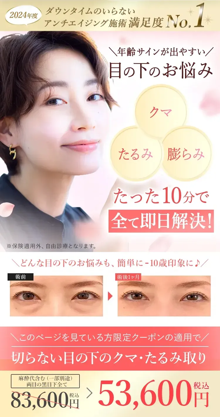 目の下のクマ・たるみ・膨らみ たった10分で全て即日解決!
