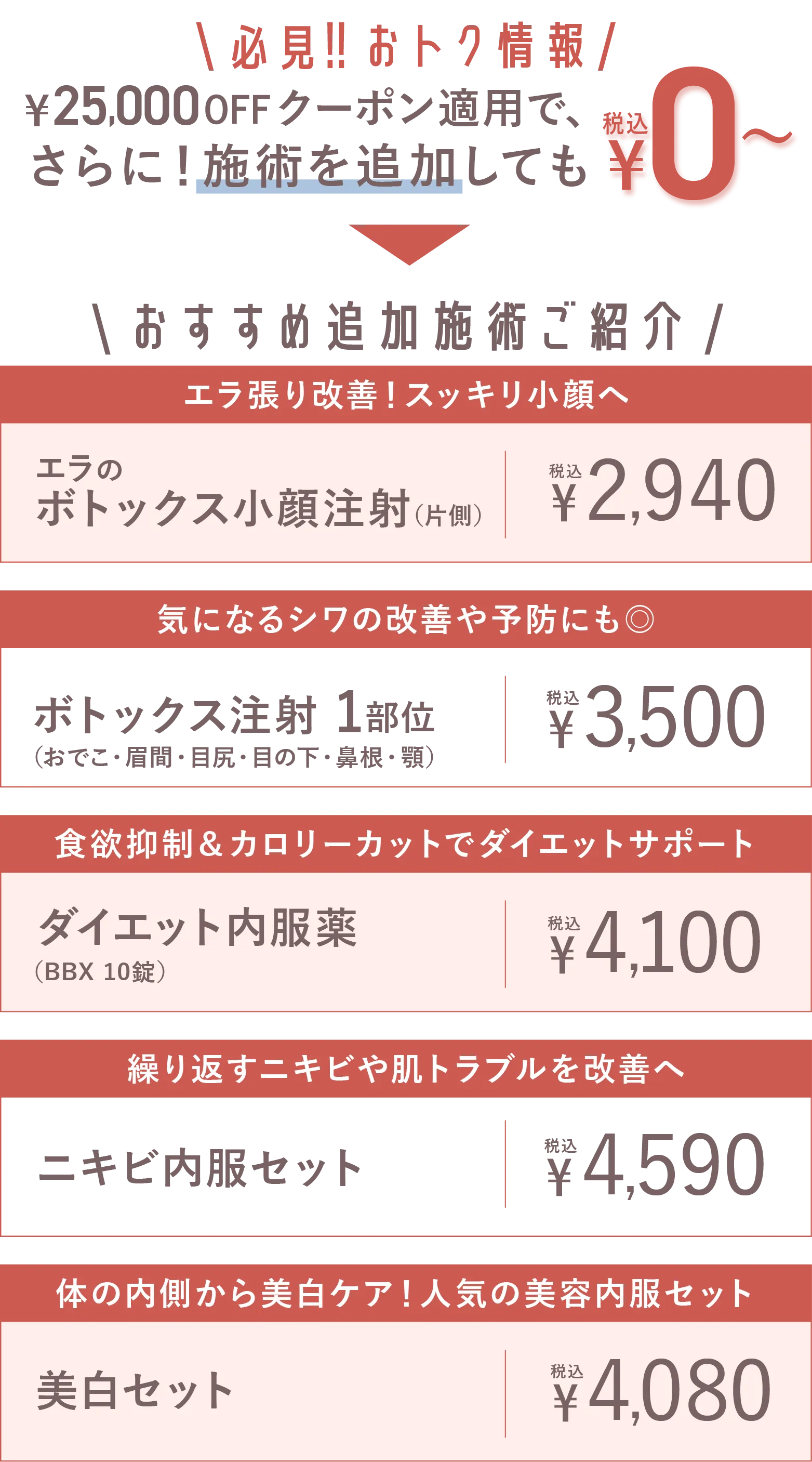 追加料金表