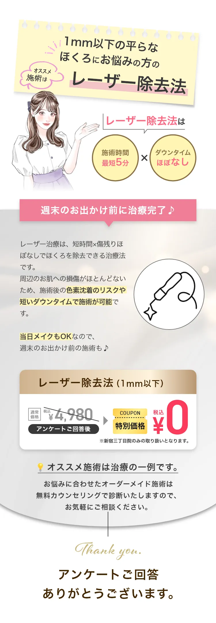 1mm以下の平らなほくろにお悩みの方のオススメ施術はレーザー除去法