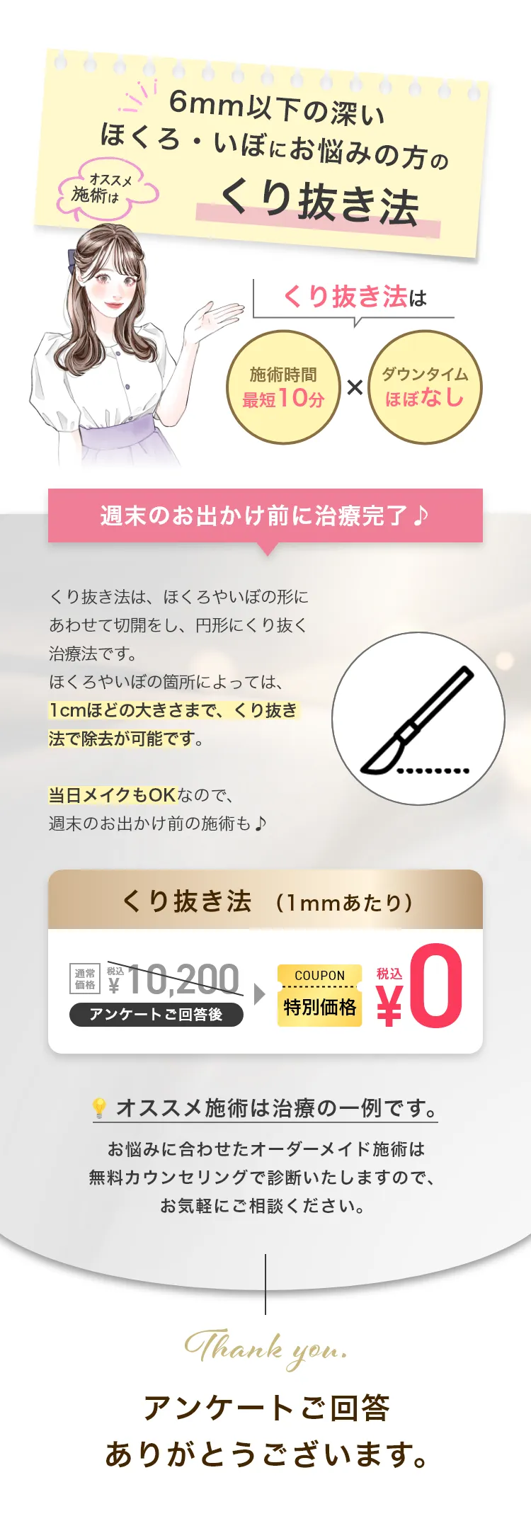 6mm以下の深いほくろ・いぼにお悩みの方のオススメ施術はくり抜き法