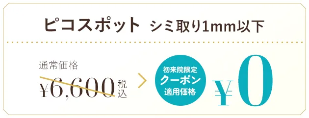 ピコスポットシミ取り1mm以下初来院限定クーポン適用価格¥0