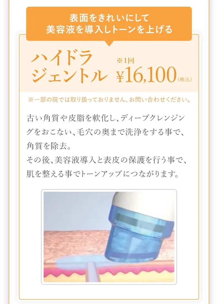 表面をきれいにして美容液を導入し、トーンを上げる。ハイドラジェントル