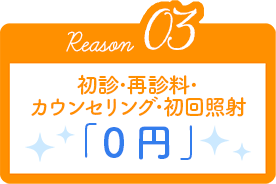 Reason03 初診･再診料･カウンセリング･初回照射「0円」