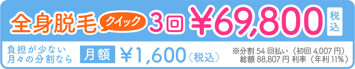 全身脱毛クイック3回69,800円